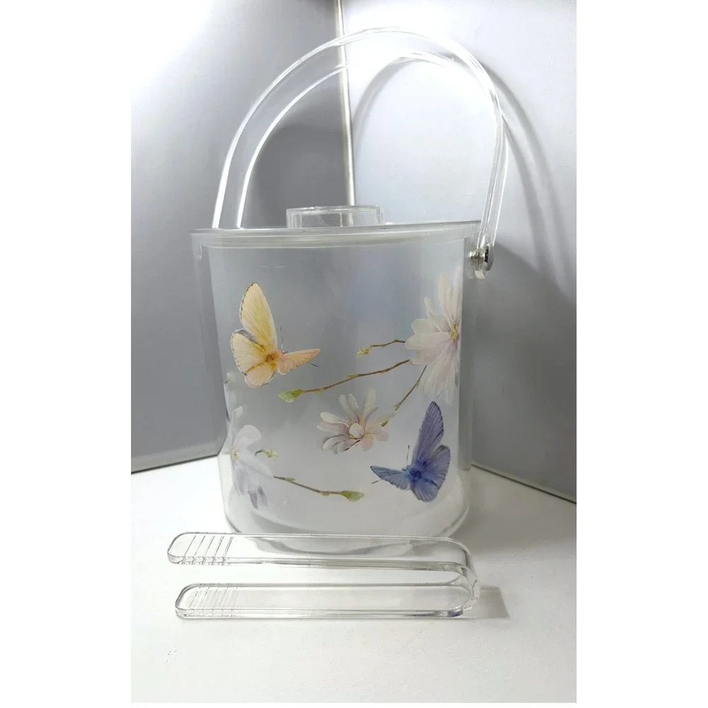 Vintage Ice Bucket Butterfly Bird Floral